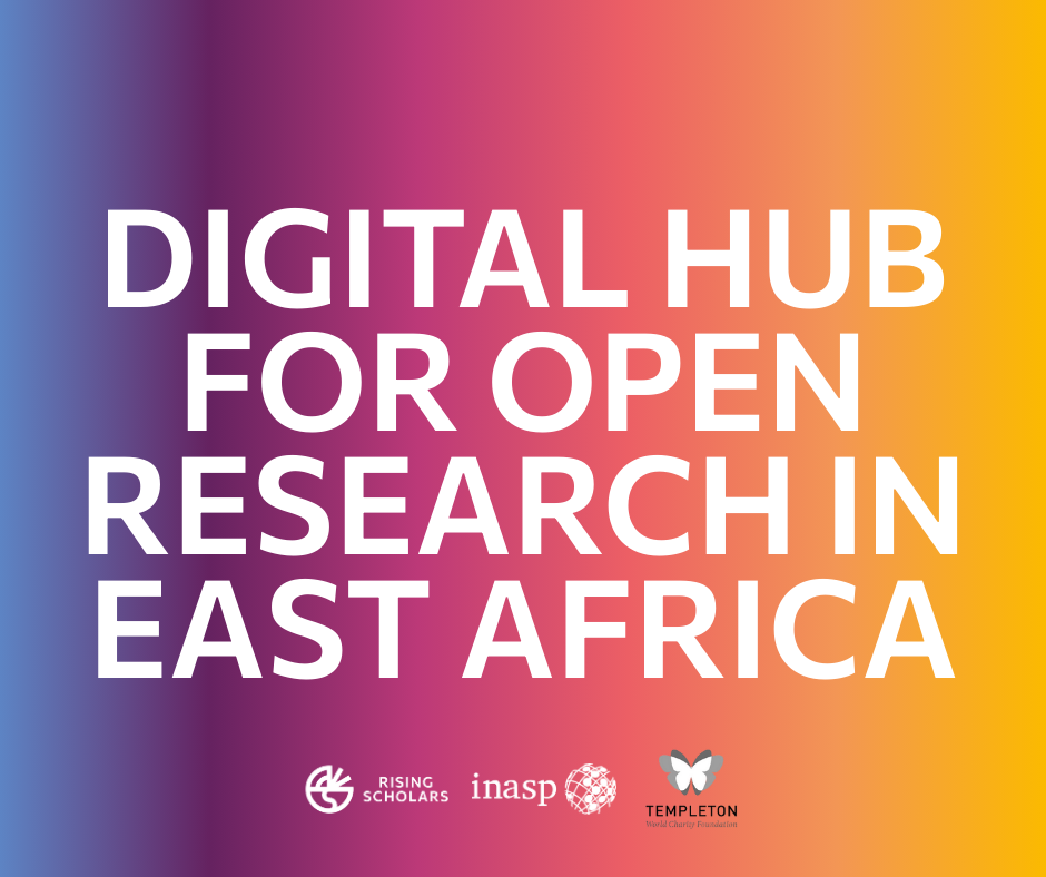 A visual in Rising Scholars colours saying: Digital hub for open research in east africa